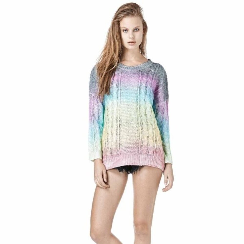 UNIF Cake Sweater Pullover Pastel Rainbow Twee Ombré Cable Knit Soft Size Medium - Picture 3 of 14